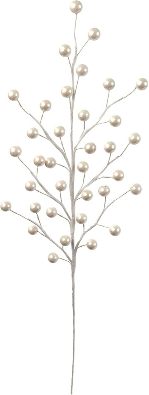 Set of 12: Pearl White Holly Berry Stems with 35 Lifelike Berries